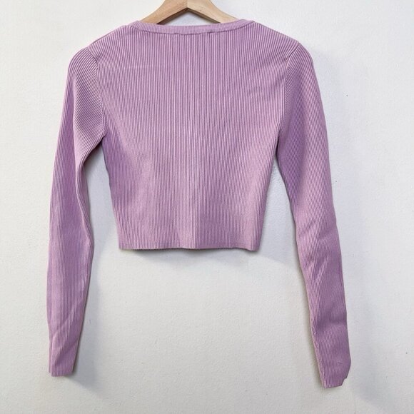ZARA Womens Small Fitted Crop Pink Ribbed Cardigan - Picture 7 of 8